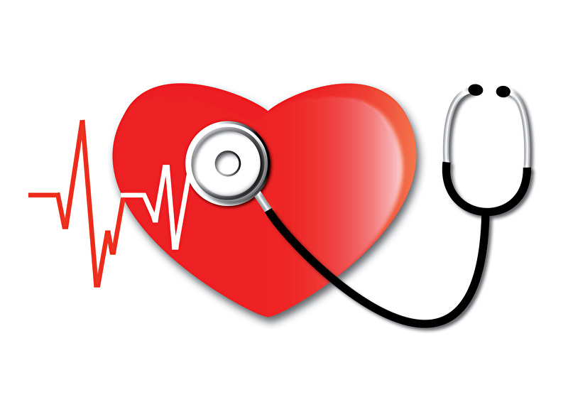 Dieses Bild zeigt eine Sinuskurve,  ein rotes Herz und ein Stetoskop