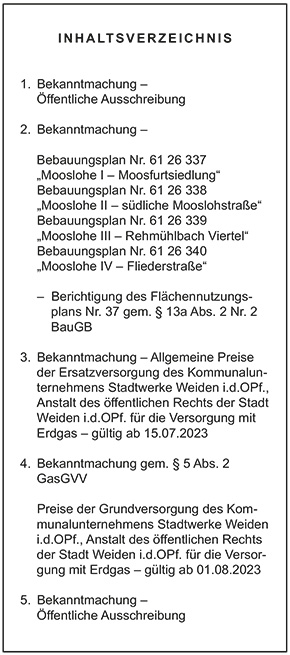 Inhaltsverzeichnis - Amtsblatt Nr. 14 / 2023