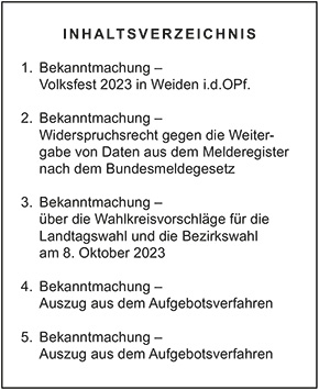 Inhaltsverzeichnis - Amtsblatt Nr. 17 / 2023