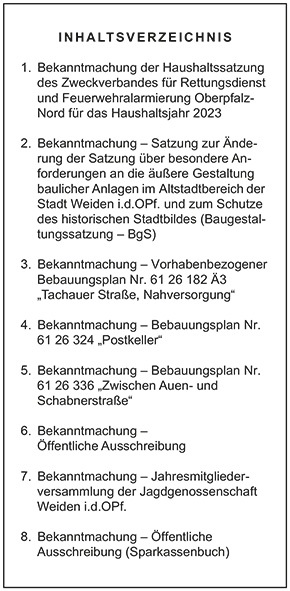 Inhaltsverzeichnis - Amtsblatt Nr. 26 / 2023