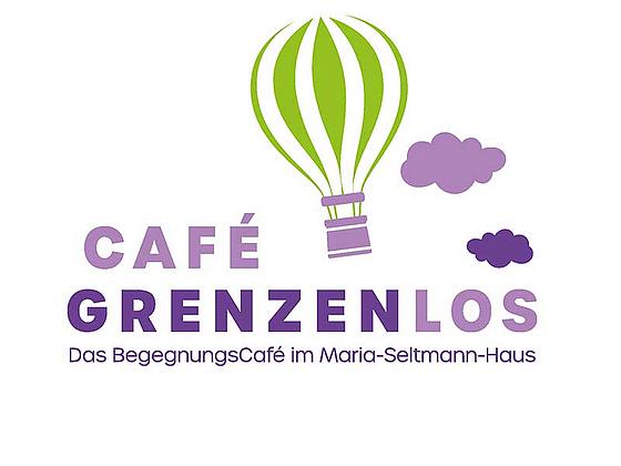 Das Bild zeigt ddas Logo des Café Grenzenlos - Ein Heißluftballon schwebt in den Wolken davon.