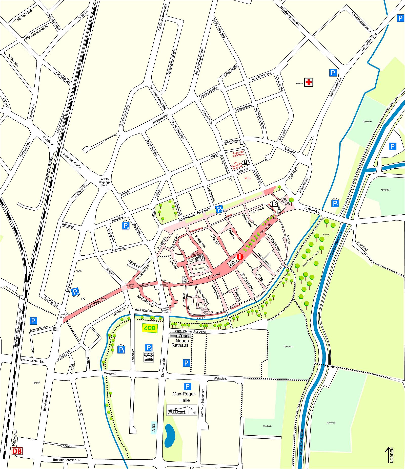 Plan mit den Parkmöglichkeiten in der Innenstadt