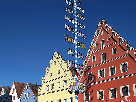 Das Bild zeigt eine Häuserzeile in der Weidener Altstadt.