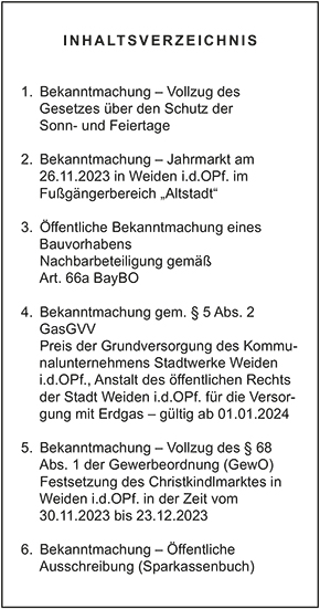 Inhaltsverzeichnis - Amtsblatt Nr. 23 / 2023